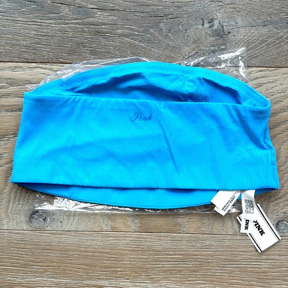 PINK Bralette Base Stretch Micro Ribbed Sky Blue Bandeau Bra Small - Picture 6 of 10